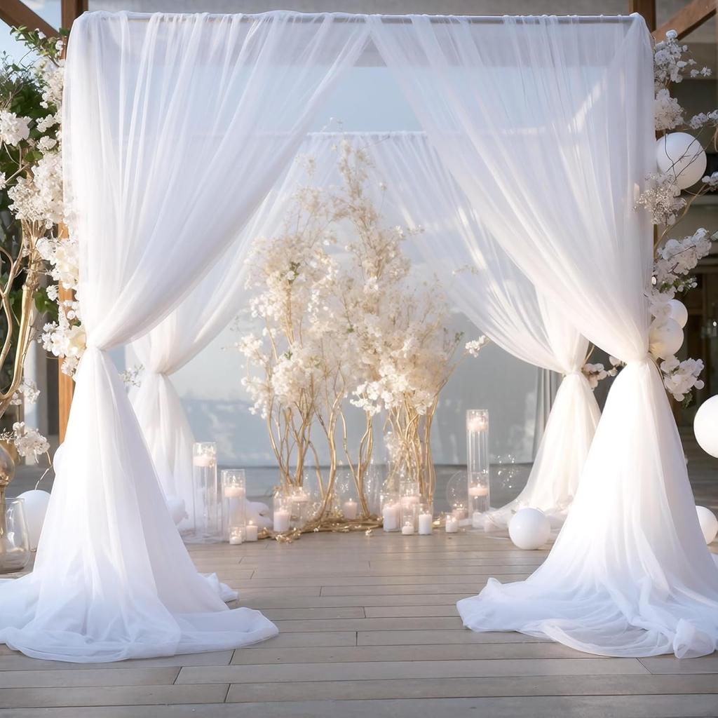 White Sheer Chiffon Backdrop Curtains, Wedding Backdrops Drapes for Birthday Party Photo Back Drop Background Home Decorations