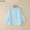 ZANZEA Women Summer Lace Splice V-Neck Floral Print Casual 3/4 Sleeve Blouse
