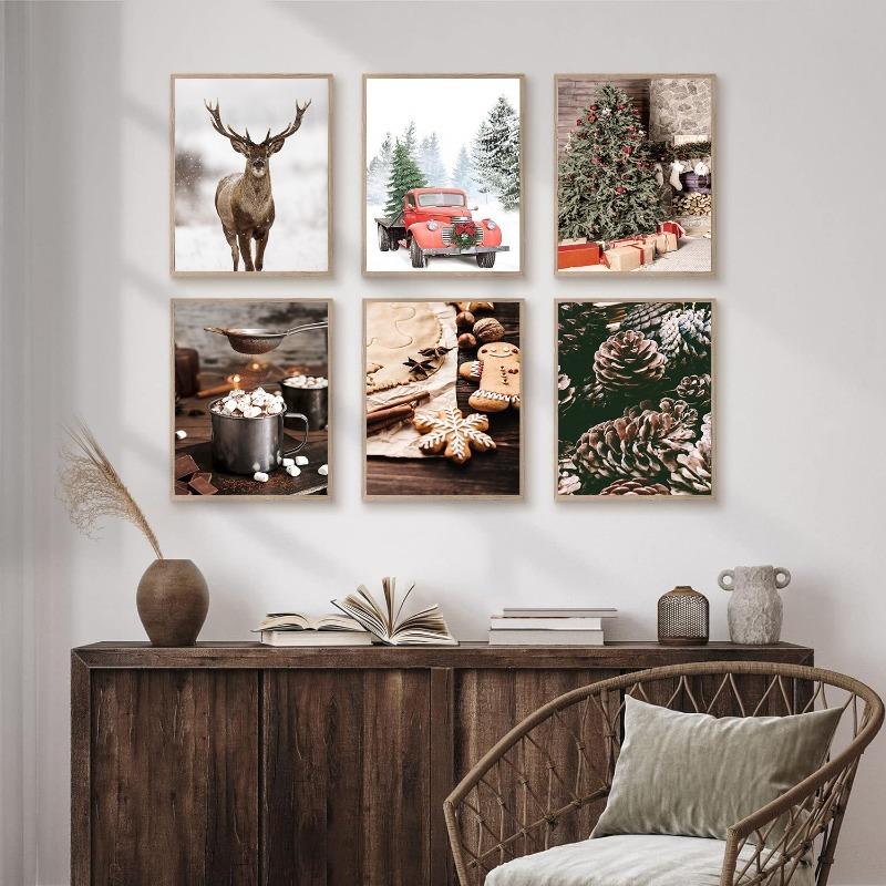 6pcs Santa Claus and Snowman Wall Art Canvas Painting Nordic Winter Snow Scene Prints Poster Living Room Bedroom Christmas Decor