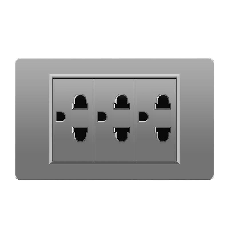 118 Type Switch Six-Hole Gray Wall Socket with Type-C 20W, Thai Style & PC Panel, Taiwan Socket
