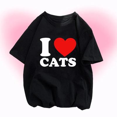 I Love My Cats Oversize T-Shirt Y2k Fashion Letter Print Kawaii Pink Tee Women Tops Short Sleeve Gothic Streetwear Love Cat