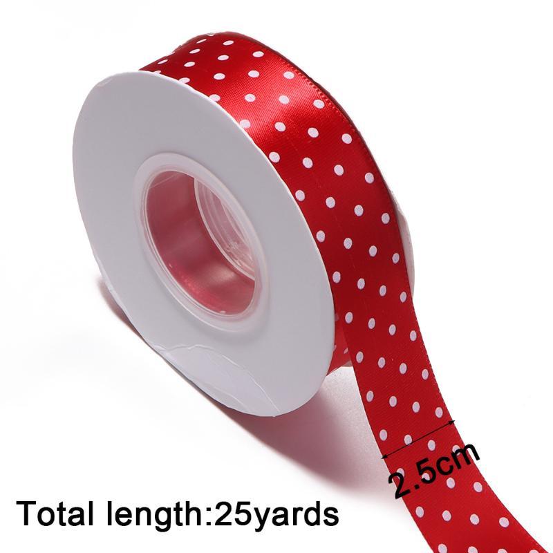 Fadeless Polka Dot Satin Ribbon 25mm 25 Yards Per Lot Reusable DIY Craft Material for Hair Bow Making Wedding Decor