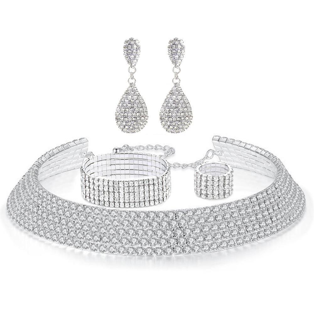 Shiny Bridal Jewelry Set Luxury Rhinestone Choker Necklace  Special Occasions