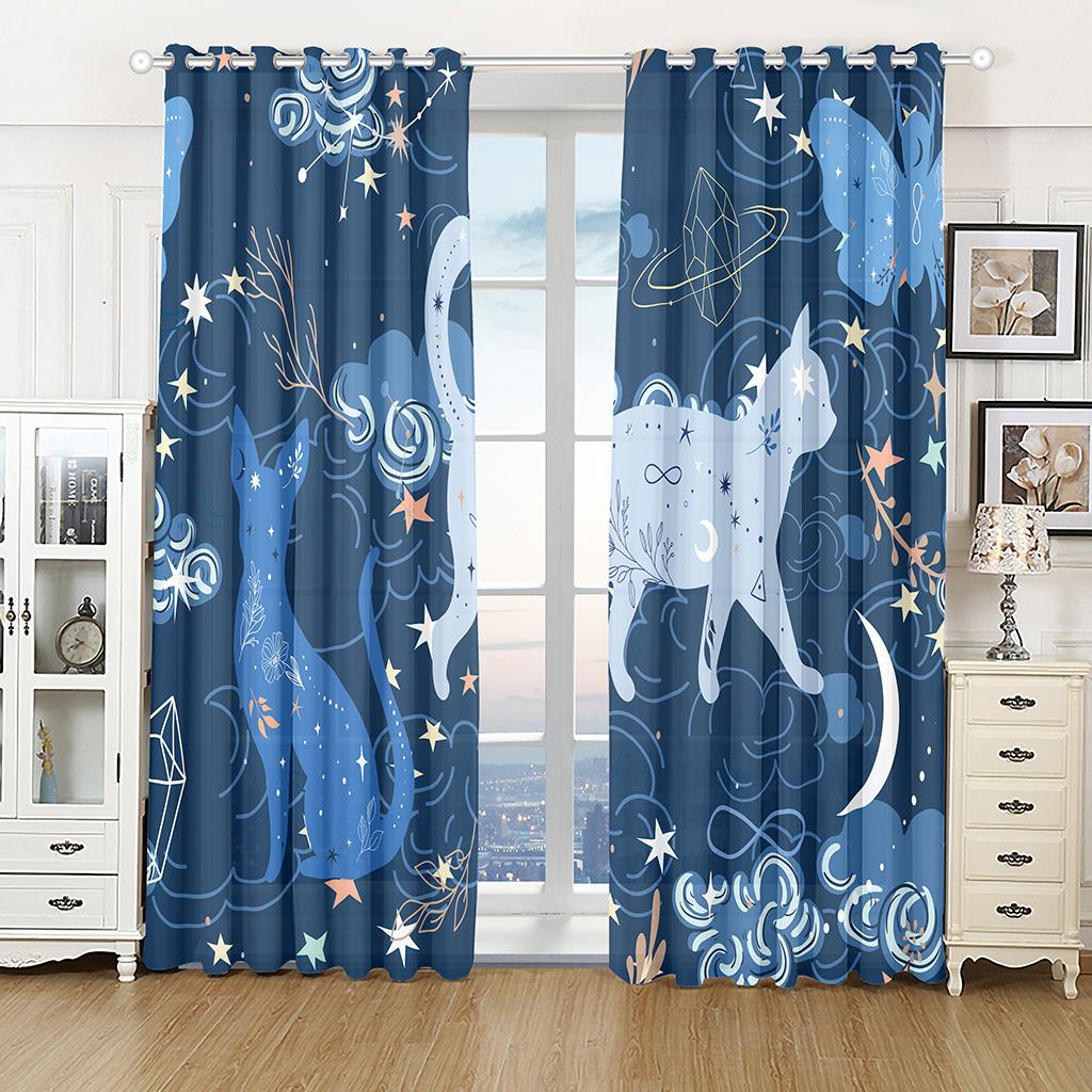 3D Satanic Cat Pentagram Death Black Metal Printed Thin Semi-Shading Polyester Window Curtain for Bedroom Guest Living Room Hook