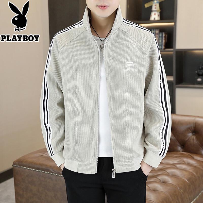 PLAYBOY Men s Patchwork Striped Corduroy Stand Collar Jacket M
