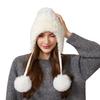 Autumn Winter Women's Three-Hair Ball Velvet Thick Cold Ear Protection Warm Knitted Cap