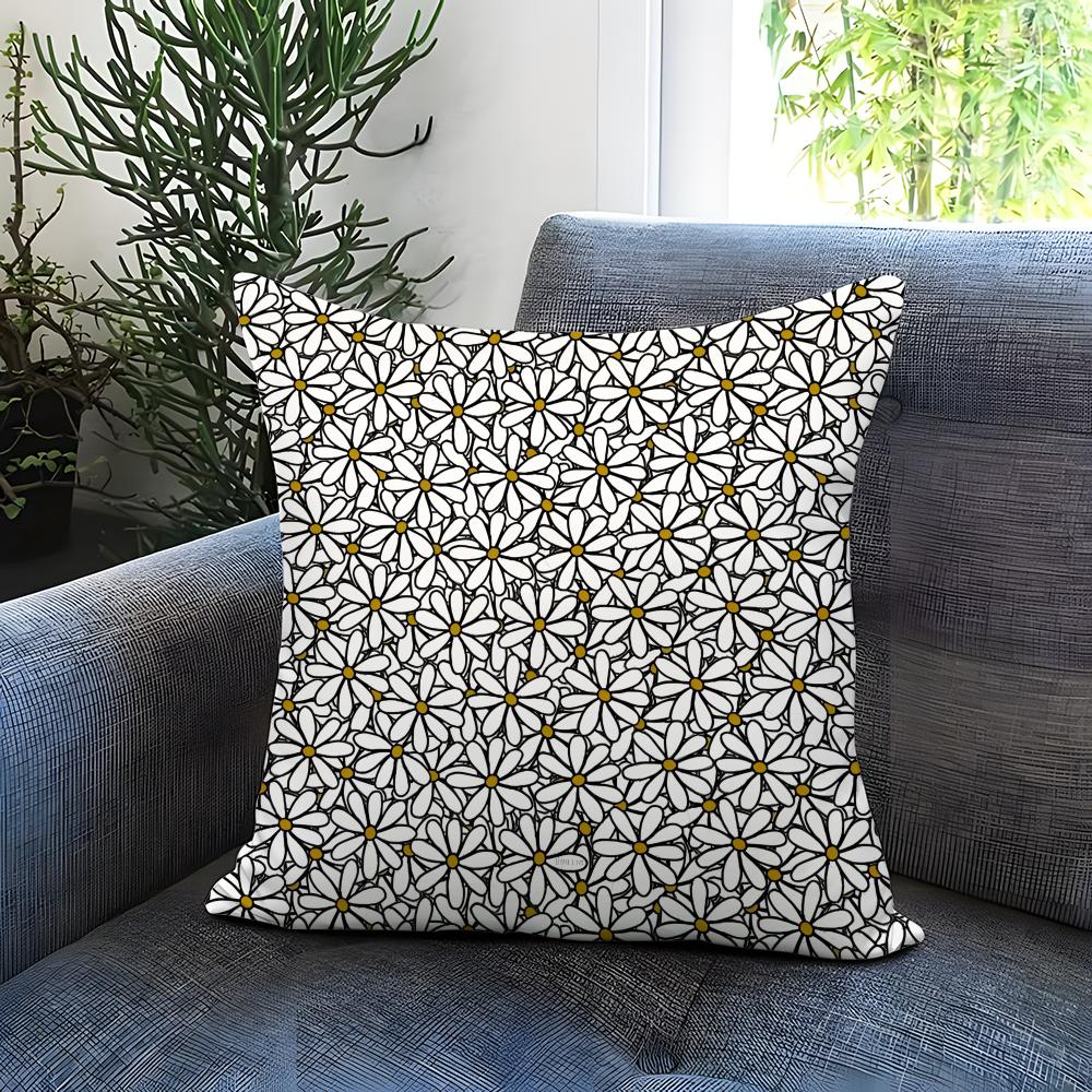 Daisy Pattern Cushion Cover Comfortable Reversible Pillow Cover Ideal for Car Sofa Bedroom  Beyond