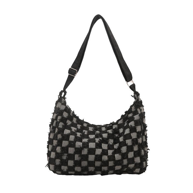 Trendige Karierte Denim-Umhängetasche Für Damen 2024 Modische Handtasche Mit Reißverschluss