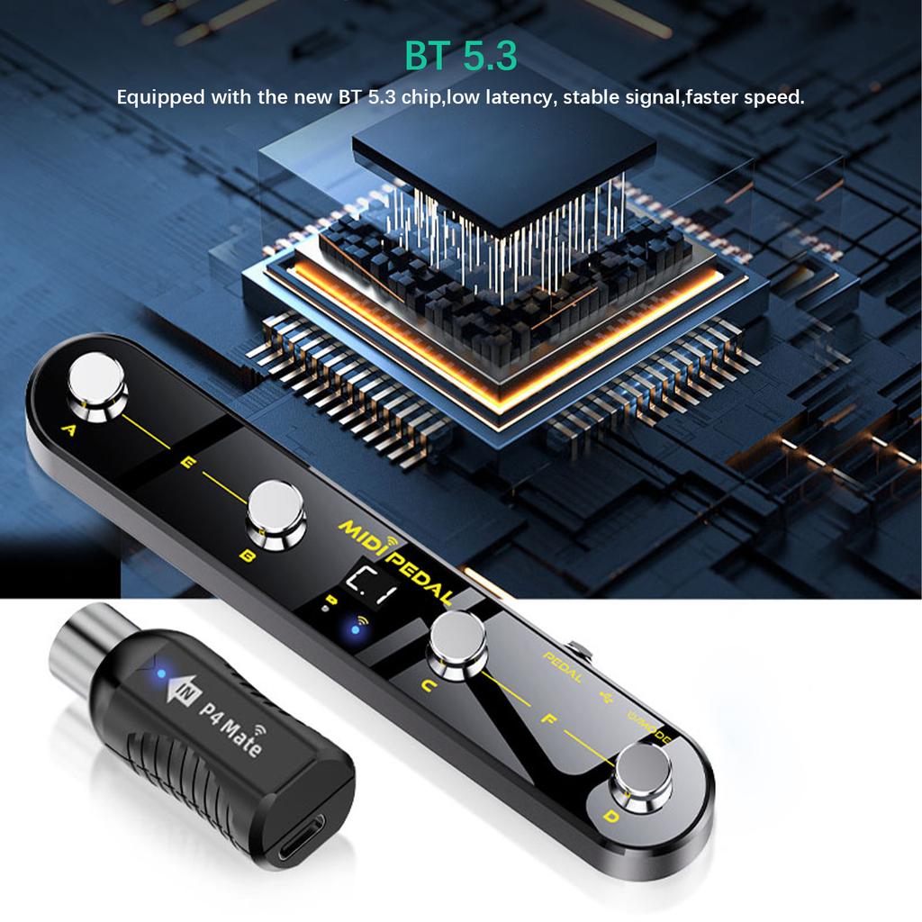 Wireless MIDI Controller Pedal 5 Modes Digital Display 25Hrs USB Footswitch Metal Switch Wireless Receiver for Mixer Electric