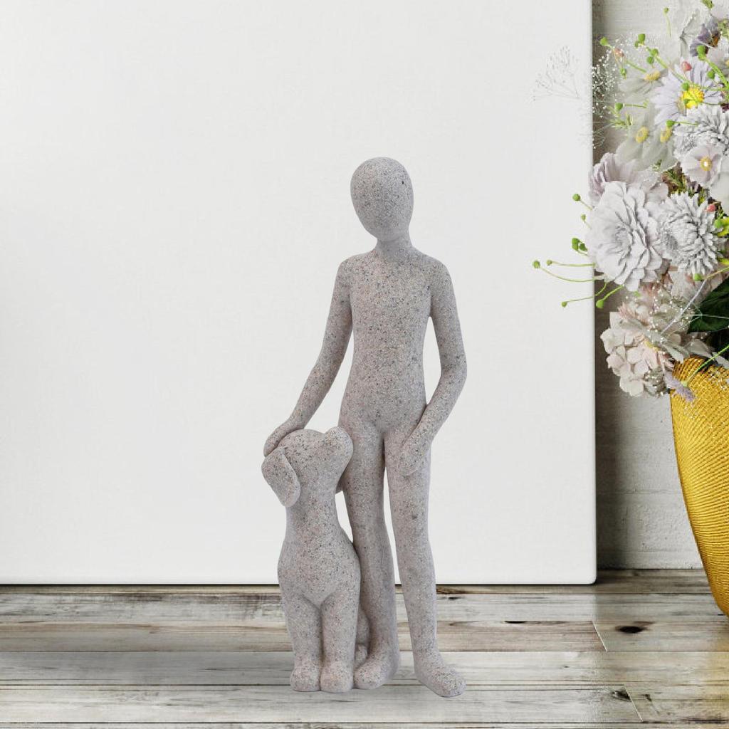 Man with Dog Statue Ornament 2.1x1.5x6.5inch Multipurpose Cute Lightweight for Pet Owners Heartfelt