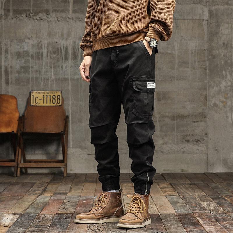 Wear-resistant Men's Overalls, Multi-pocket Slim-fitting Trousers, Four-season Commuting Solid-color Work Pants, Versatile Cotton Leggings