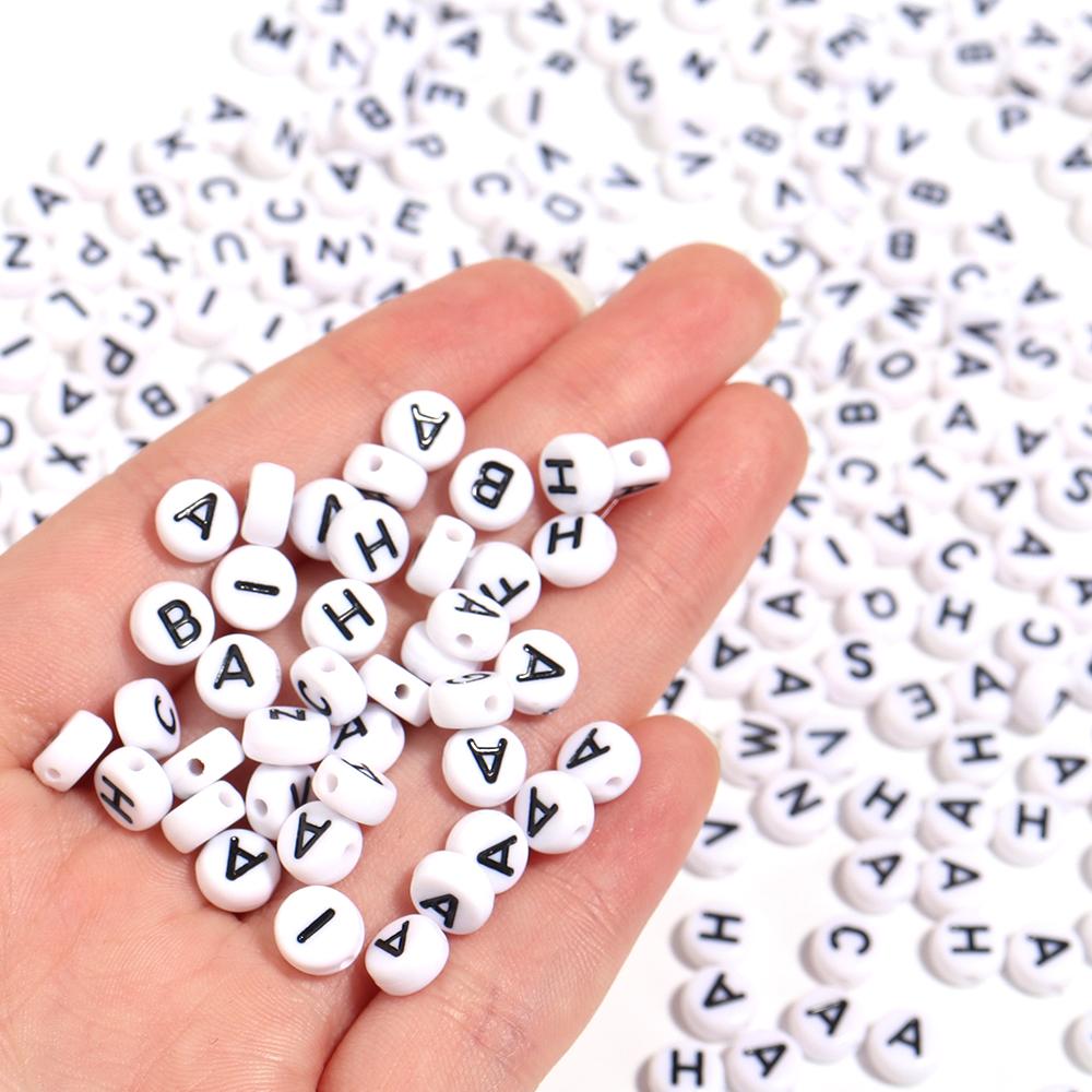 100Pcs 7mm Black White Acrylic Alphabet Beads Flat Round Loose Spacer Letter Beads For DIY Craft Bracelet Supplies Wholesale