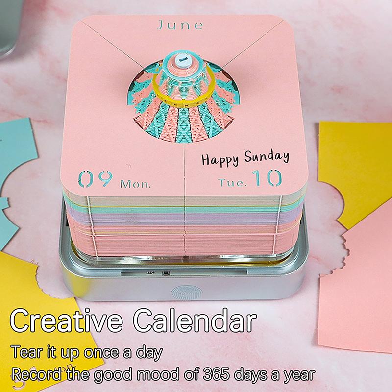 Time Piece Calendar 2026 Desk Calendar With Led Light 3D Tear-Away Calendar Paper Carving Art Memo Pad Notepad Gift Christmas