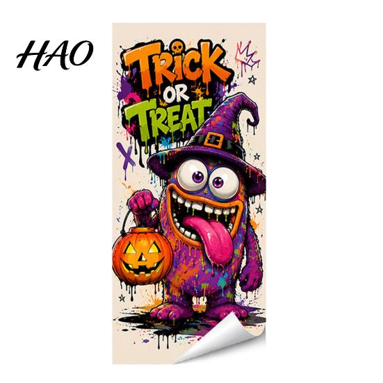 Decorative PVC Bin Wrap Halloween Trash Can Sticker, Spooky Bat Cat Pumpkin Ghost Wheelie Decal, Outdoor Decal Waterproof Garbage Sticker for