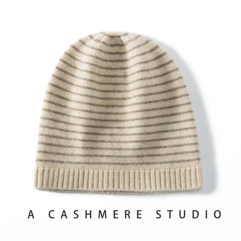 Cashmere knitted hat women's striped hat fashion street bag hat wool hat casual versatile Europe and America