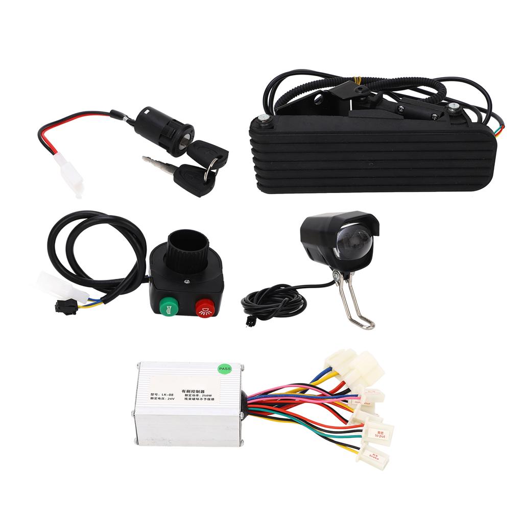 24V 250W Motor Brushed Controller Lithium Electric Bike Foot Pedal Throttle Headlight Speed Controller Kit