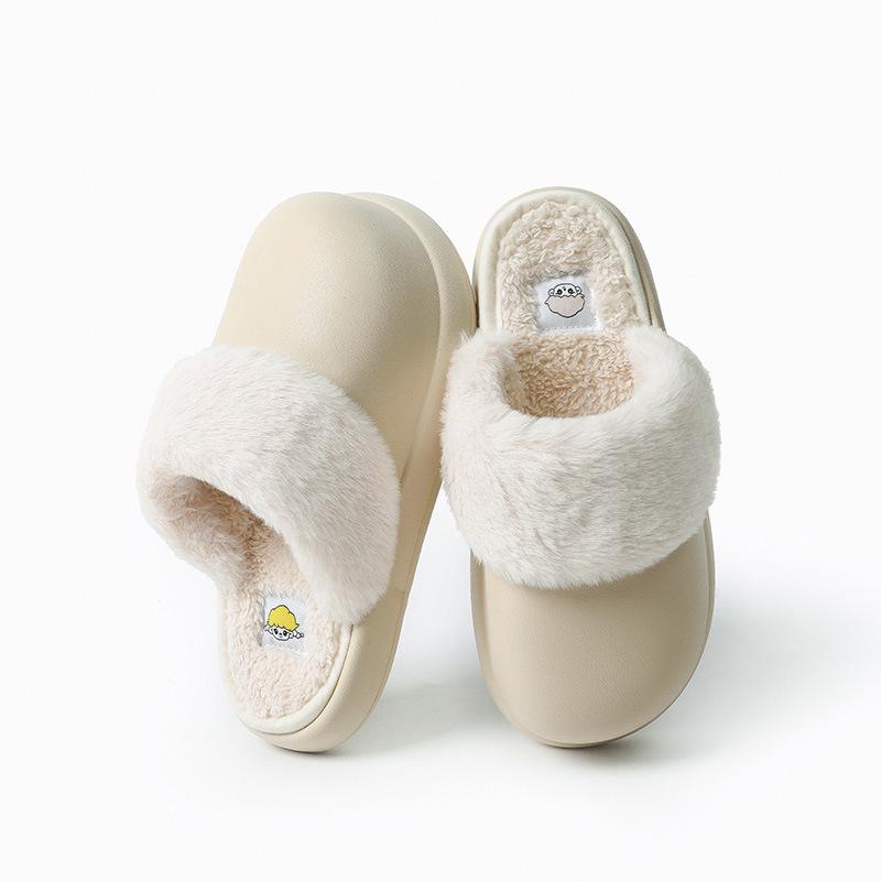 Waterproof Fur Slippers: Detachable, Washable Cotton for Men & Women, 2025 Autumn/Winter Indoor & Outdoor Use