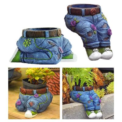 Flower Pot, Resin Planter Decoration Clothes Pants, Blue Jeans Pot Garden Ornament