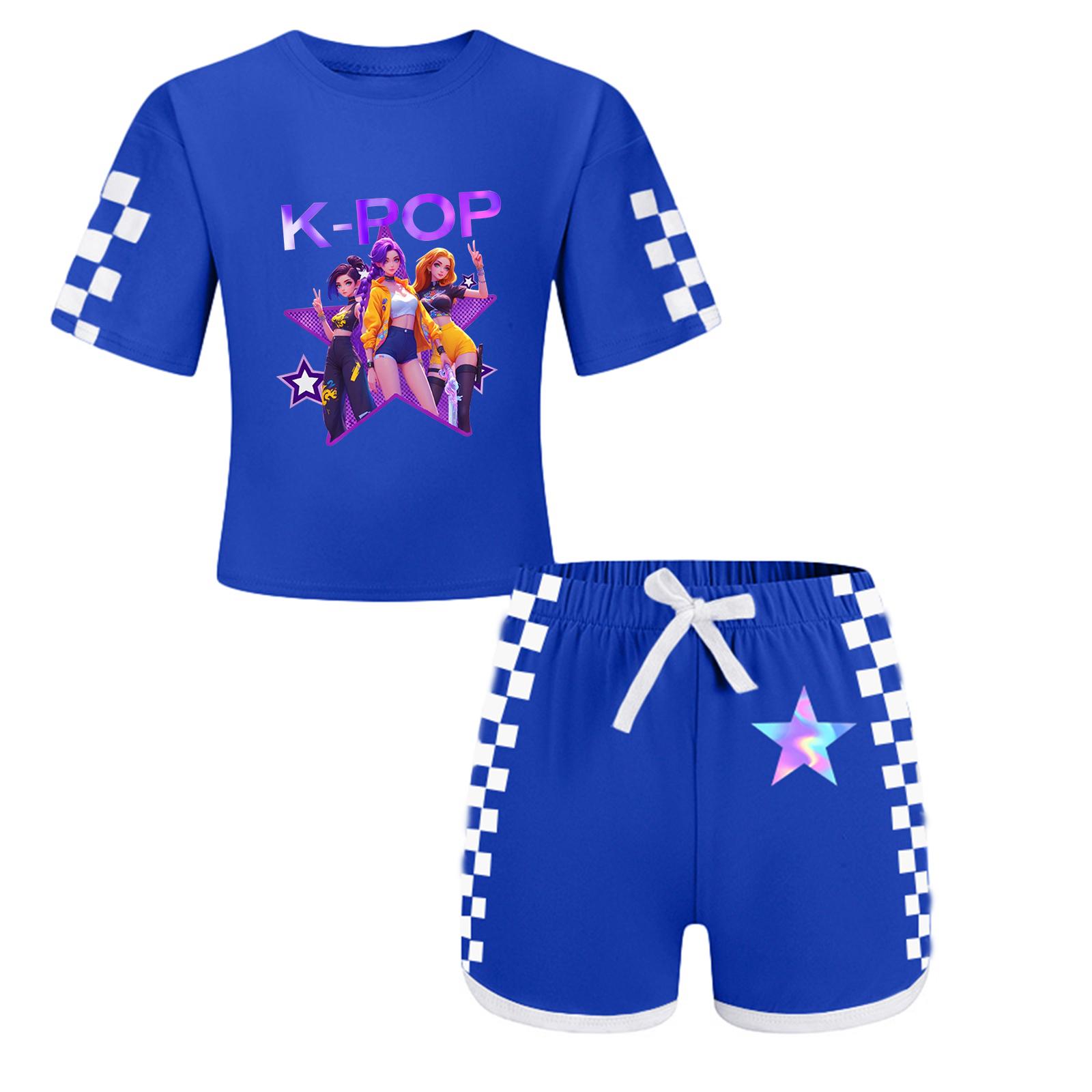 

Детский патриотический наряд - комплект из 2 предметов: короткий рукав и шорты для девочки 120 синий