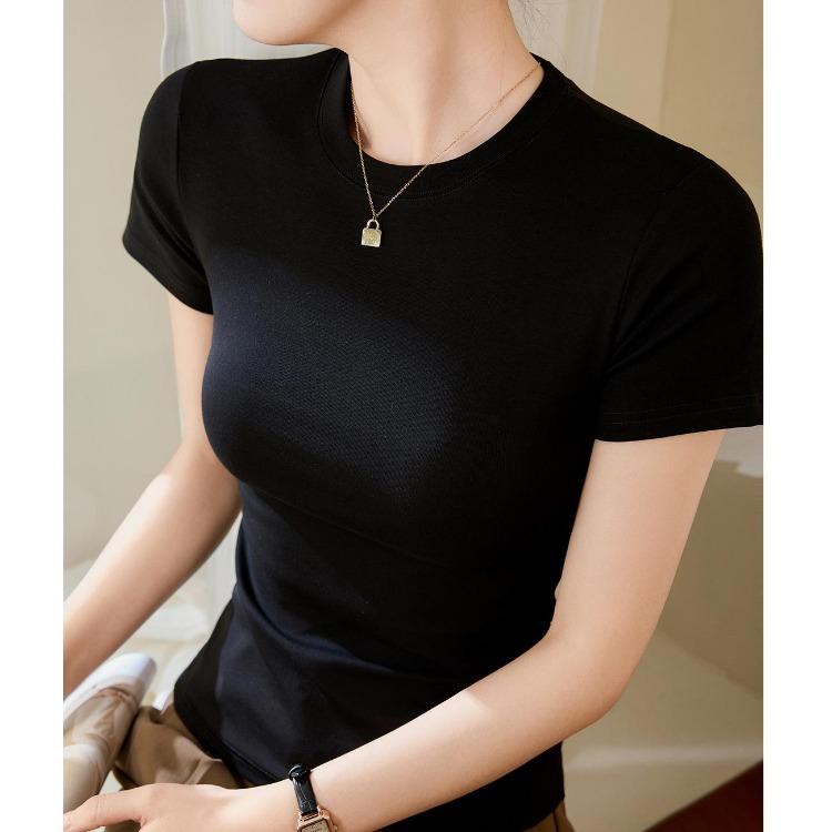 Summer 2024 New Women Slimming High-end T-shirt Tight-fitting Versatile Short-sleeved Top Bottoming Shirt