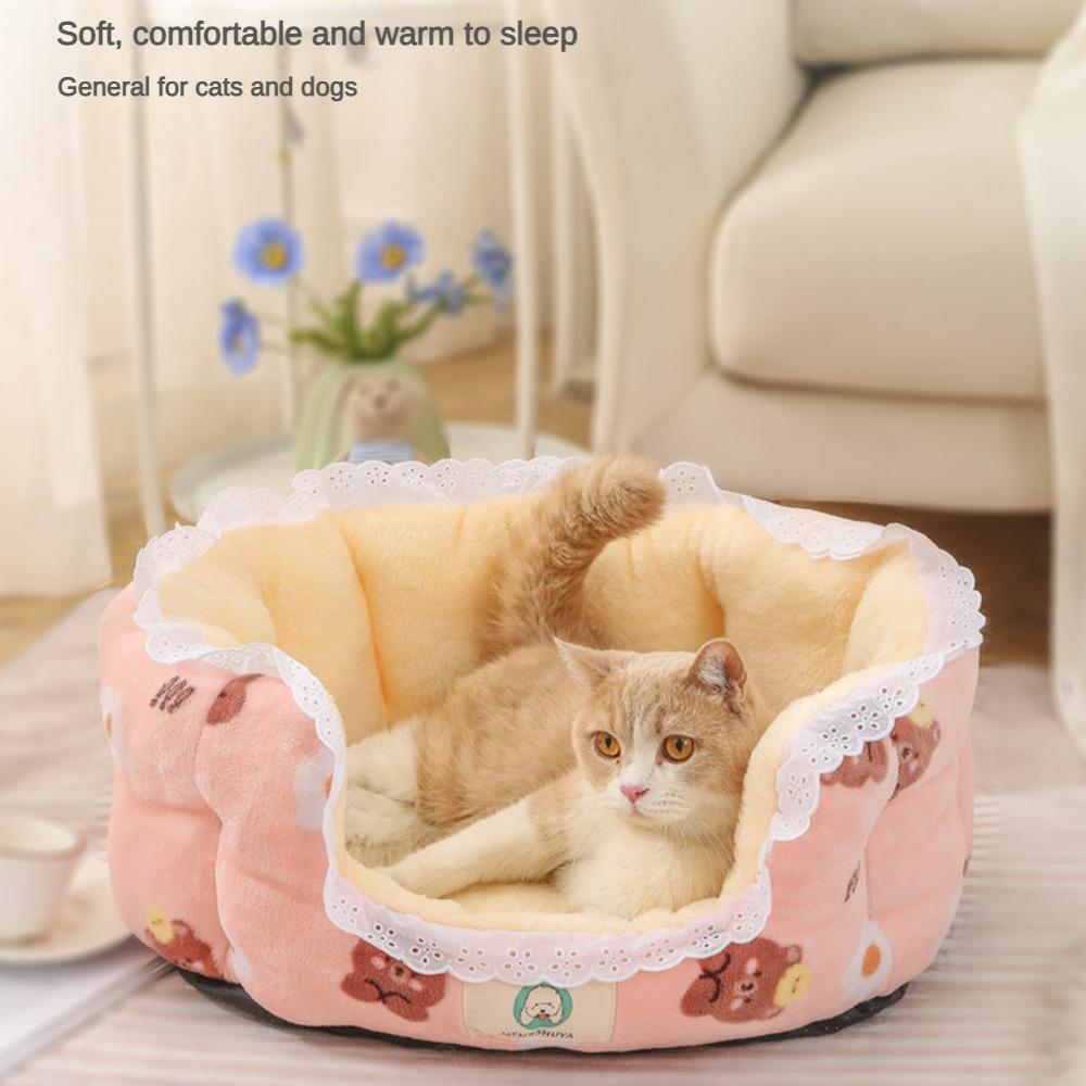 2023 Pet Supplies Four Seasons Round Cat Kennel Cartoon Kennel Warm Color Matching Pet Mat