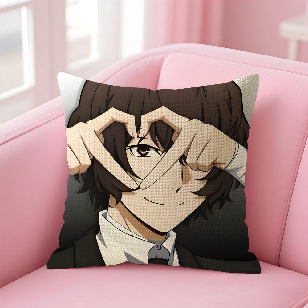 B-Bungo S-Stray Dogs Anime Cushion Cover Natural Linen Pillow Case Double-Sided Print Decorative Sofa Pillowcase Home Decor Gift