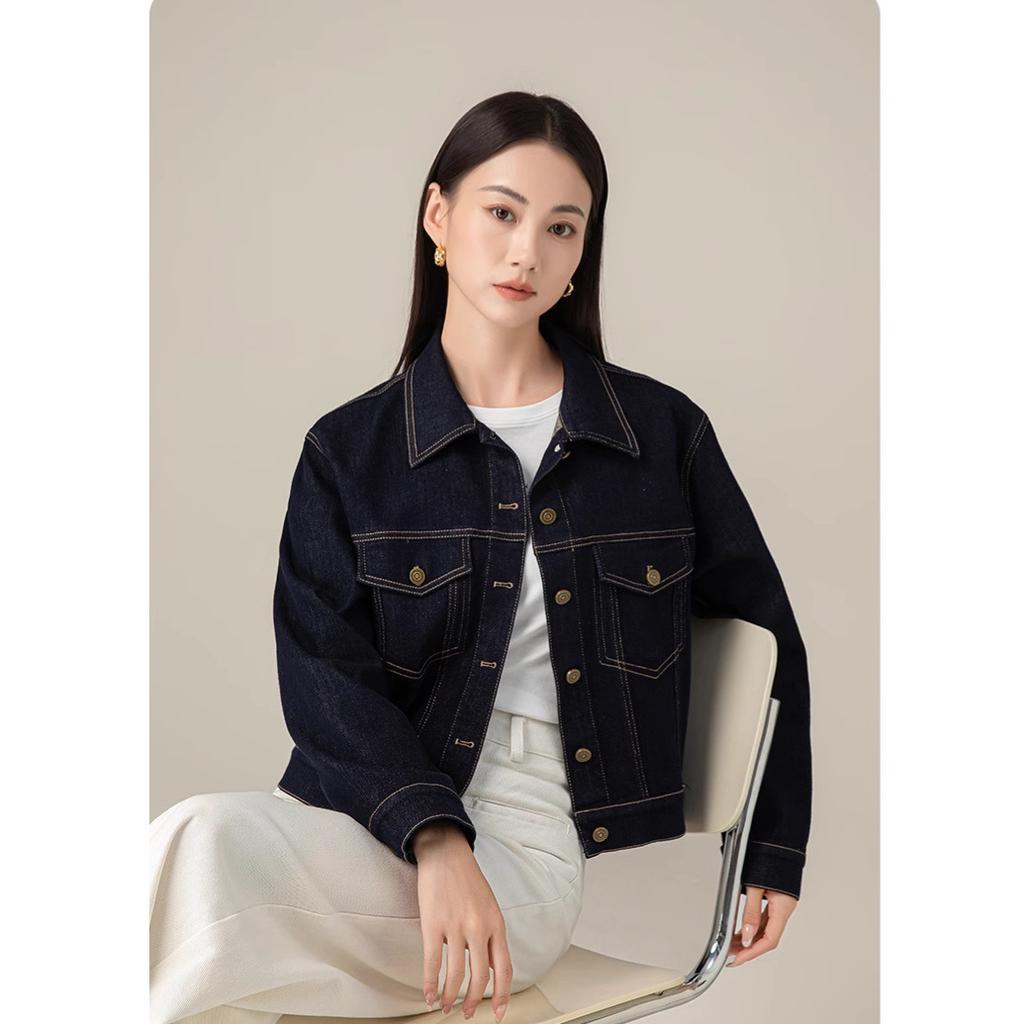 Spring dark blue denim jacket women's 2026 new small short versatile front shoulder jacket top