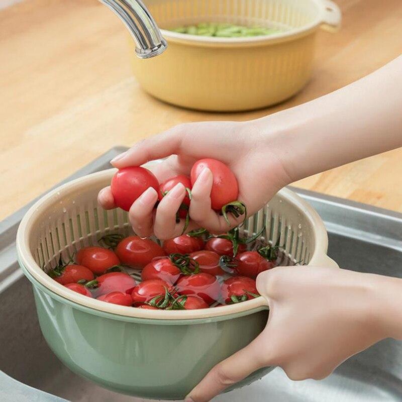 1PCS Detachable Double-layer Plastic Food  Colander Kitchen Cleaning Washing Basket Strainer