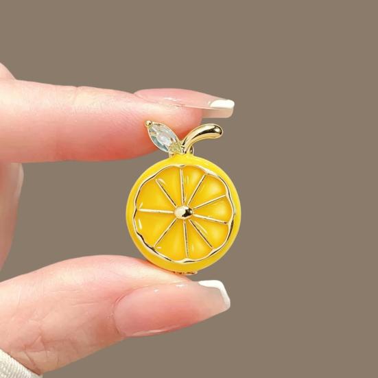 Lemon Slice Pin Brooch Pin, Oil Dripping Fruit with Metal Badge Rhinestone Leaf, Decorative for Clothes Bags Scarves