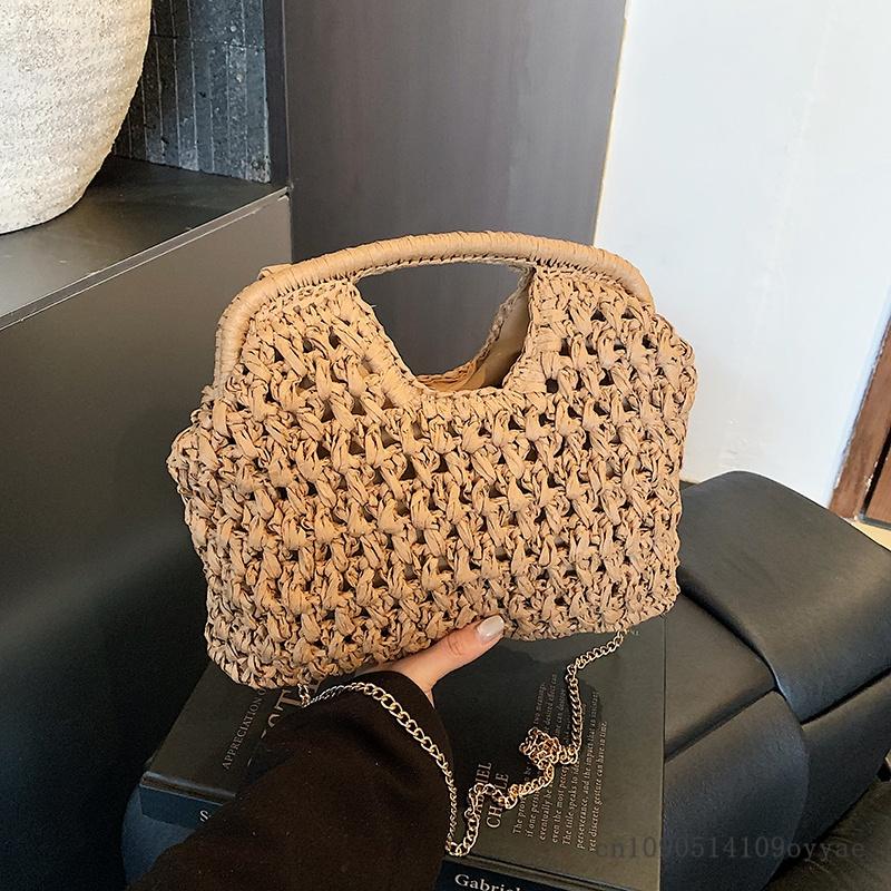 

Weave Straw Shoulder Bags for Women 2026 Summer Chain Woven Crossbody Beach Bag Females Beach Bags Handbags for Beach Vacations