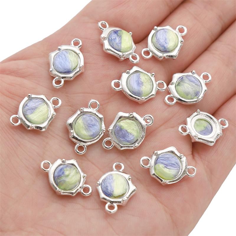 1pc/bag 12x17.5mm Alloy Cat Eye Stone Double Hanging Hole Pendant DIY Bracelet Necklace Earrings Jewelry Accessories