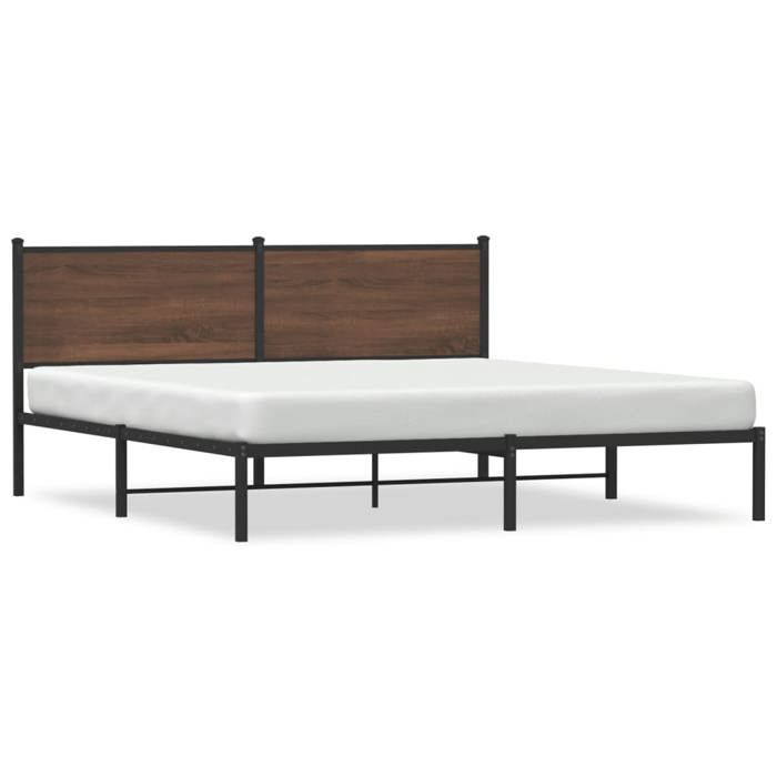 VidaXL Metal Bed Frames with Brown Oak Headboard 160x200 Cm, Double Bed, Bedroom Furniture, Bed 4007768