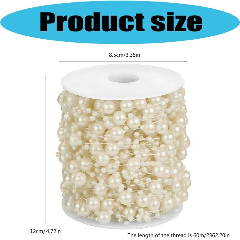 Plastic Resin Pearls String 60M Long Artificial Pearls Bead Strand For Handmade Craft Jewelry Making Wedding Bouquets