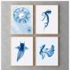 Retro Sea Animal Cyanea Jellyfish Squid Shark Minimalist Art Poster Canvas Painting Wall Prints Picture Living Room Home Decor