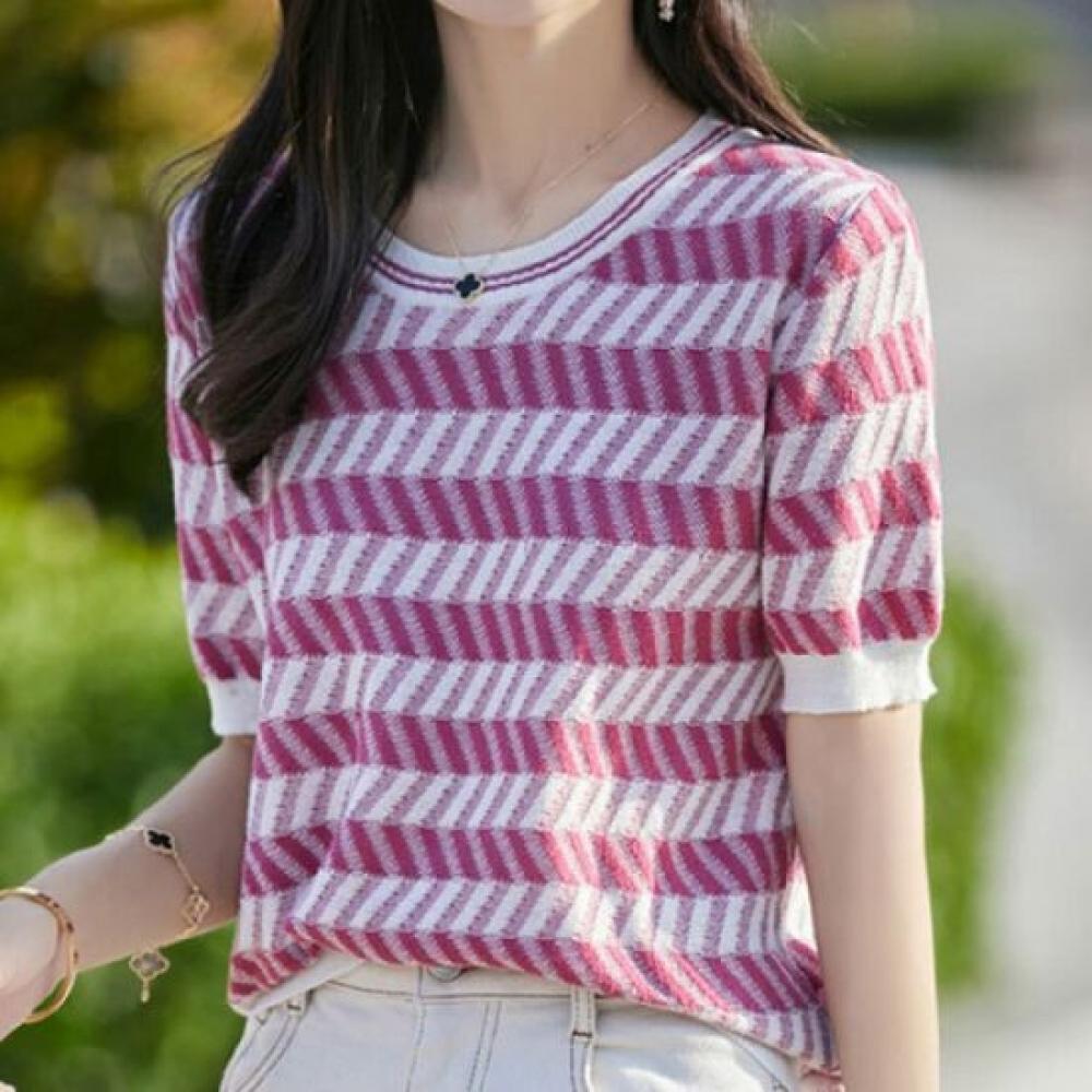 Navava Men S Zigzag Striped Round Neck Short Sleeve Knit Tee Nk3110