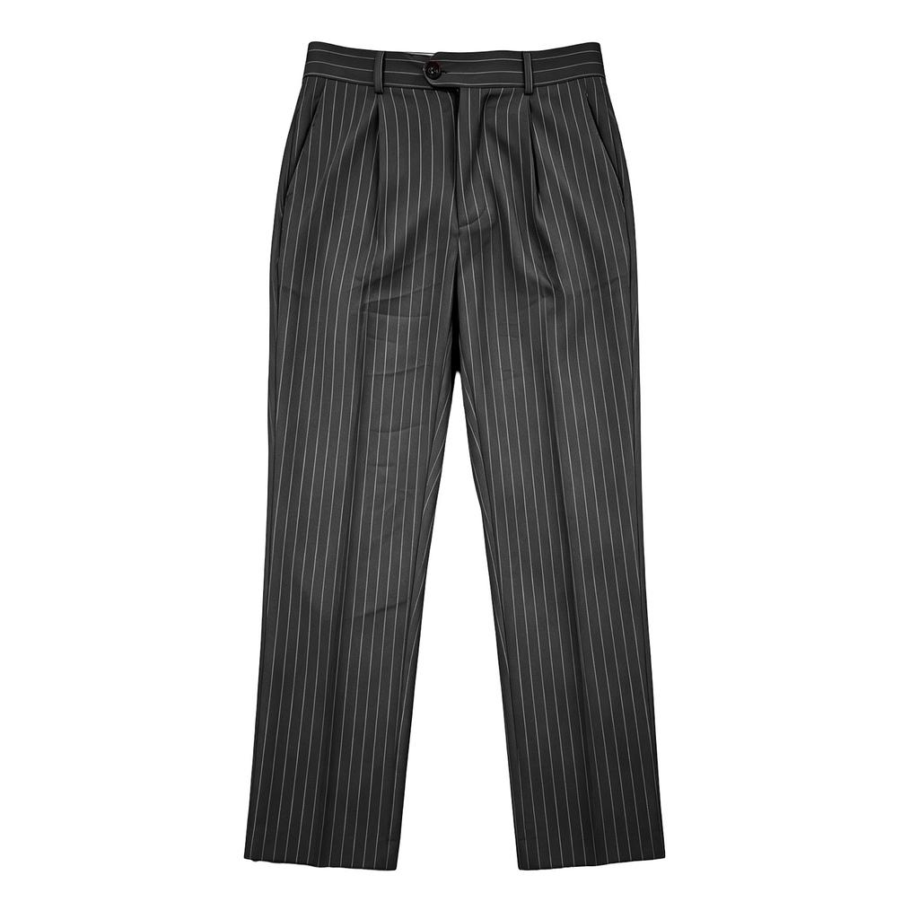 Men's Striped Dress Pants with Elastic Waistband and Button Closure for Business Work