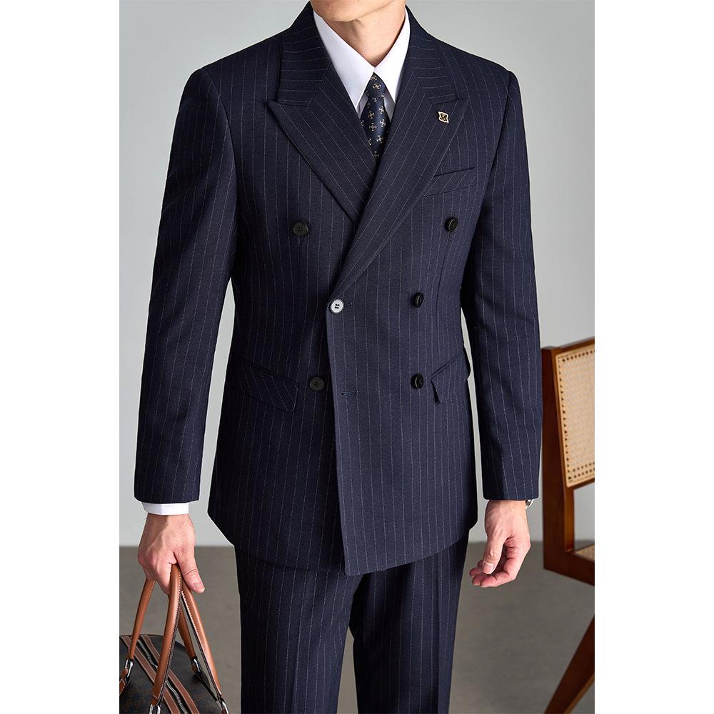 Men's Old Money Double-Breasted Striped Suit Set - Business Casual, High-End Professional Attire for Formal or Wedding Events