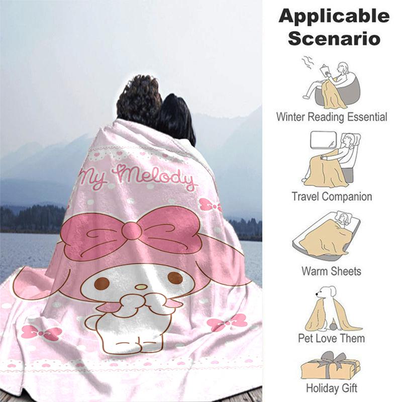 1pc My Melody Cute Pink Bow Wallpaper Blanket, Seasonal Home Decorative Throw for Room, Gift Idea for Friend, Living Room, Travel, Camping, Car Blanke