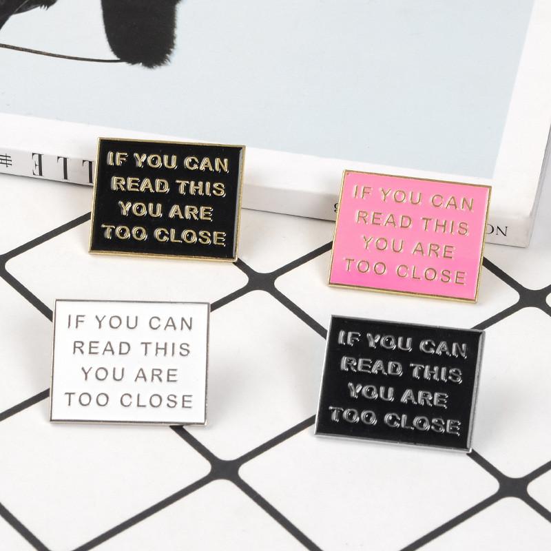 Creative Unique Alphabet Square Brooch Warning Sign Please Do Not Approach Fashion Pin