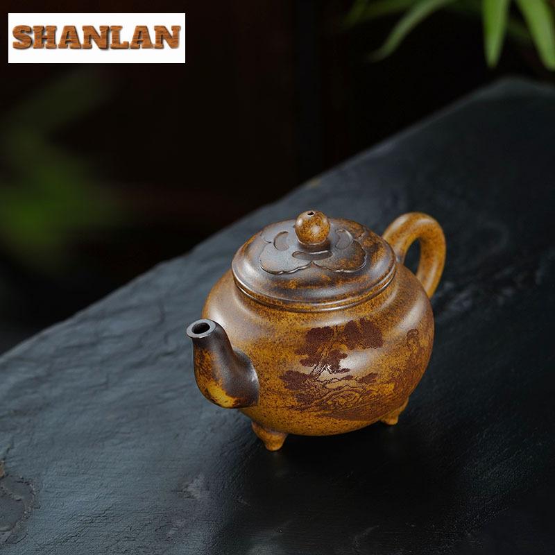 500ml Elegant Yixing Purple Clay Teapots Handmade Ruyi Tripodia Pot Raw Ore Firewood Mud Kettle with Filter Chinese Zisha TeaSet