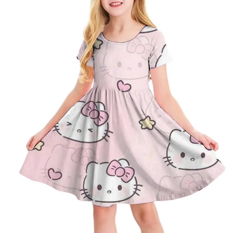 Hello Kitty Printed Children T Shirt Dresses Kuromi My Melody Girls Casual Dress Kids Cute Kitty