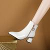 Patent Leather Block Heel Boots Women's Fashion Pointed Toe Colorblock Side Zipper Metal Buckle Sequin Non-Slip Booties