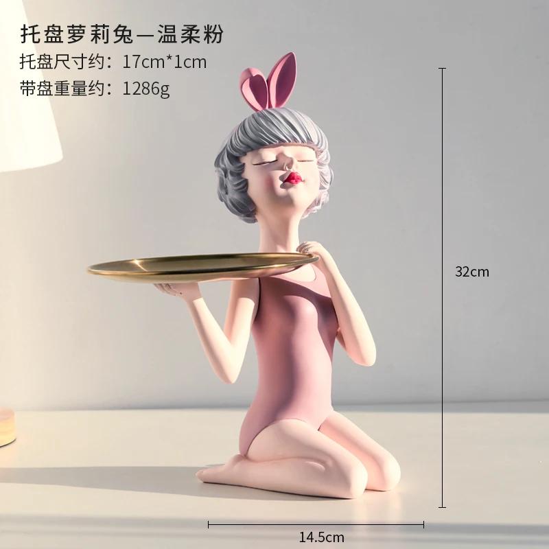

Кришталеве скло Тарілка з фруктами Смола Дівчина Прикраси для зберігання Прикраси Закуски Тарілка Дівчина з кролячими вушками Статуя Ремесла Металевий піднос