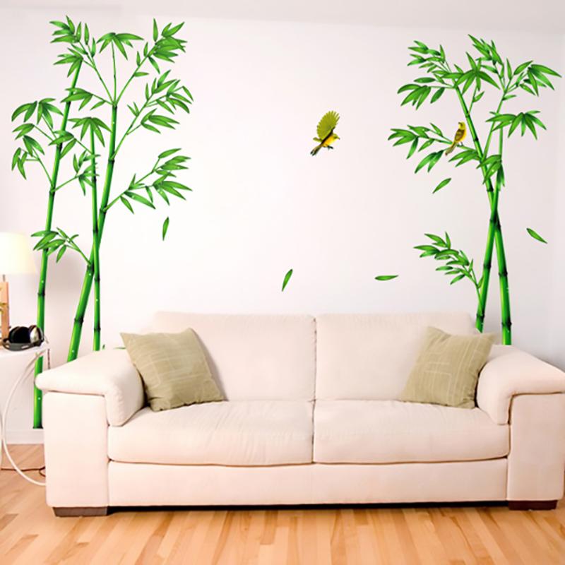 2pcs/set Large Bamboo Wall Sticker Decal for Living Room Sofa TV Background Warm Home Decor Study Room Wall Art
