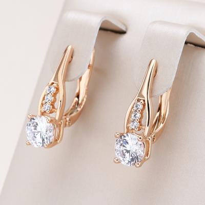 New  Rose Gold Simple Drop Earrings For Women Fashion White Natural Zircon Wedding Earrings Fine Daily Jewelry