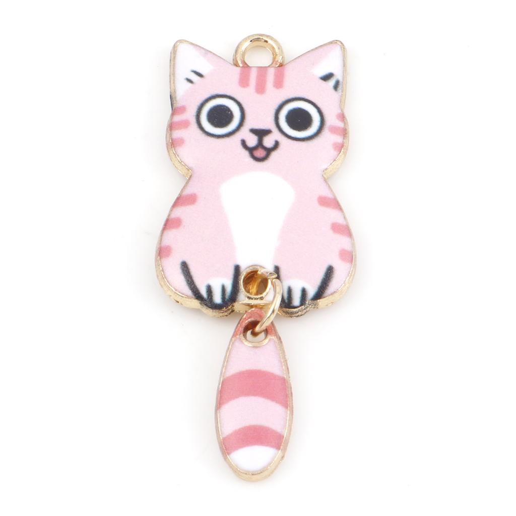 10PCs Cute Cat Charms Enamel Animal Cartoon Pendants Multicolor Gold Color Metal DIY Earrings Necklace Jewelry 3.9cm x 1.6cm