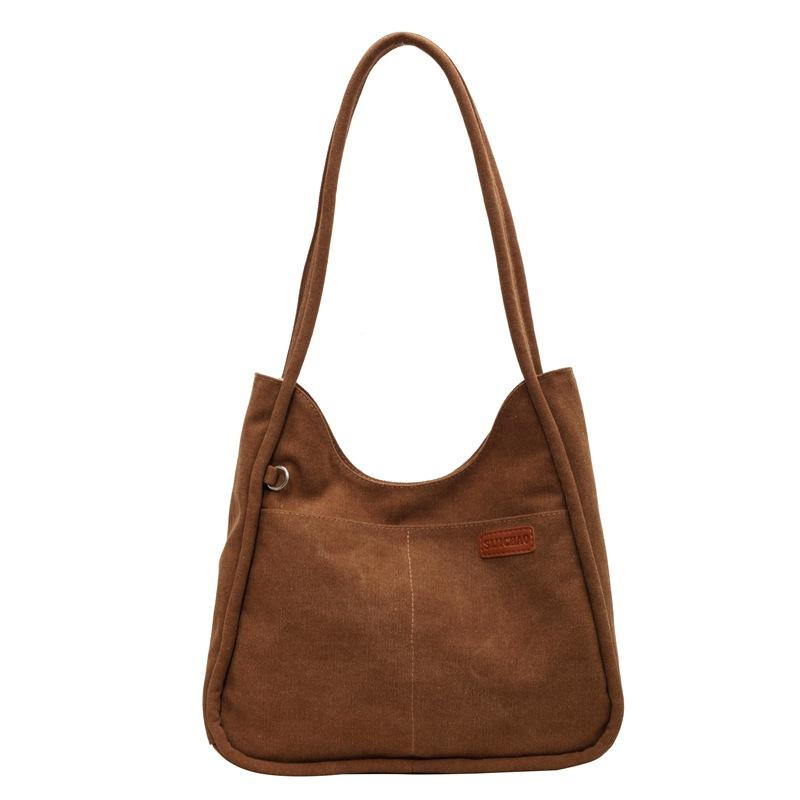 Простая нишевая холщовая сумка, новая женская ретро-сумка через плечо большой вместимости, текстурированная сумка-багет для женщин коричневый