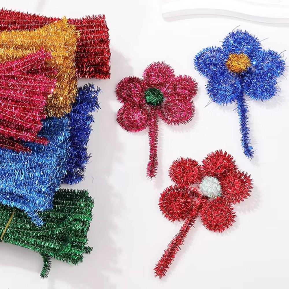 100pcs New 30cm Glitter Chenille Stems Wool Top Christmas Tinsel Stems Torsion Bar Wired Sticks
