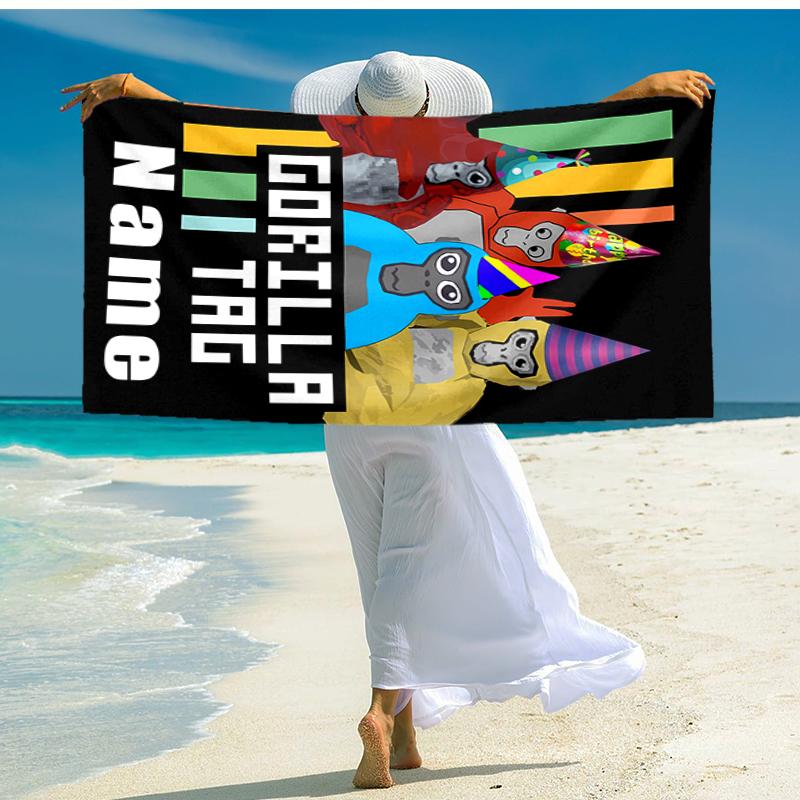 Personalized customized proof beach towel with Gorilla Tag pattern - soft, absorbent,quick-drying,perfect swimming,camping&bathing