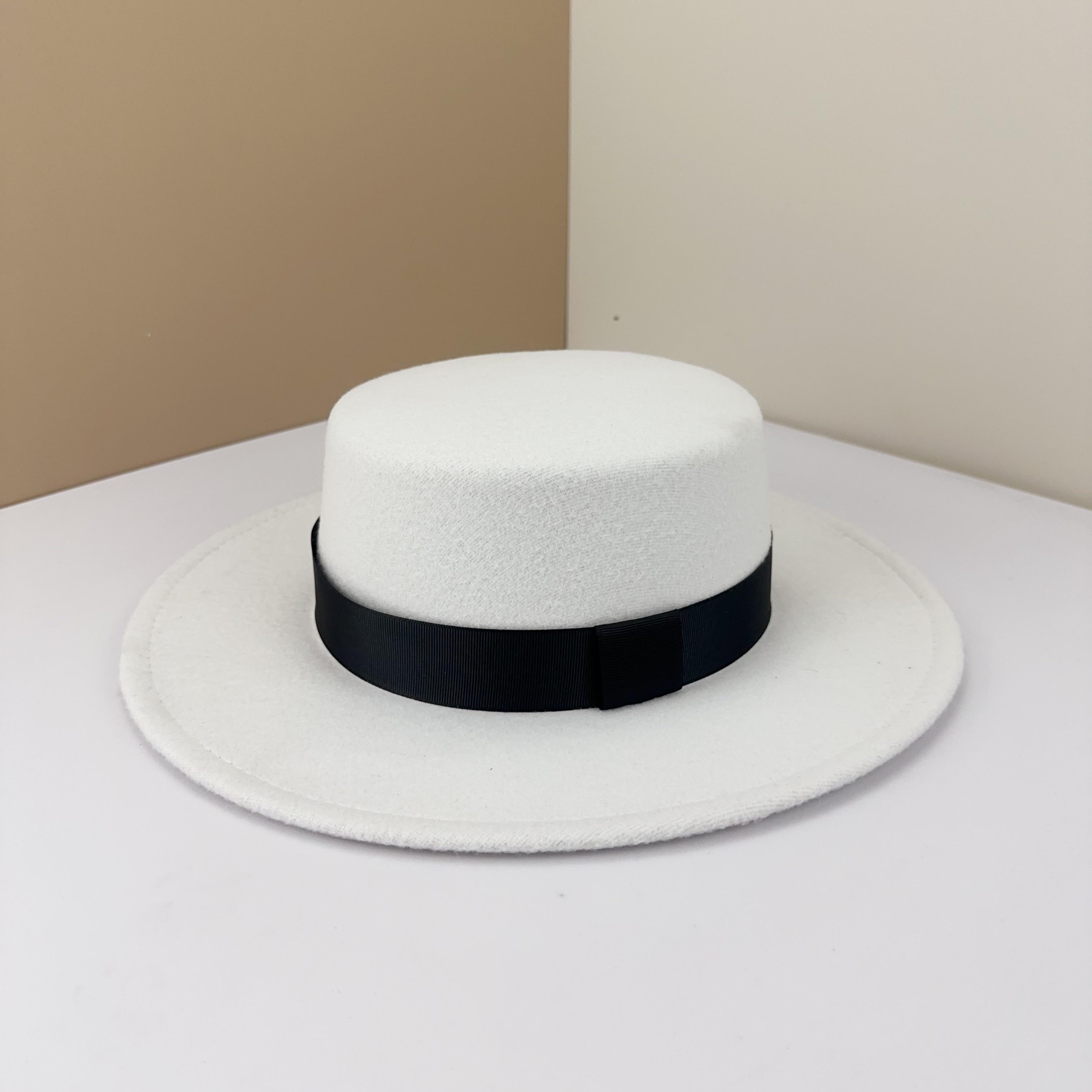 

Цилиндрическая шляпа британская черная шляпа с плоским верхом Hepburn Gentleman Jazz Hat Flat Brim Woolen Wide Brim Мужские и женские шляпы Adjustable M (56-58cm) белый